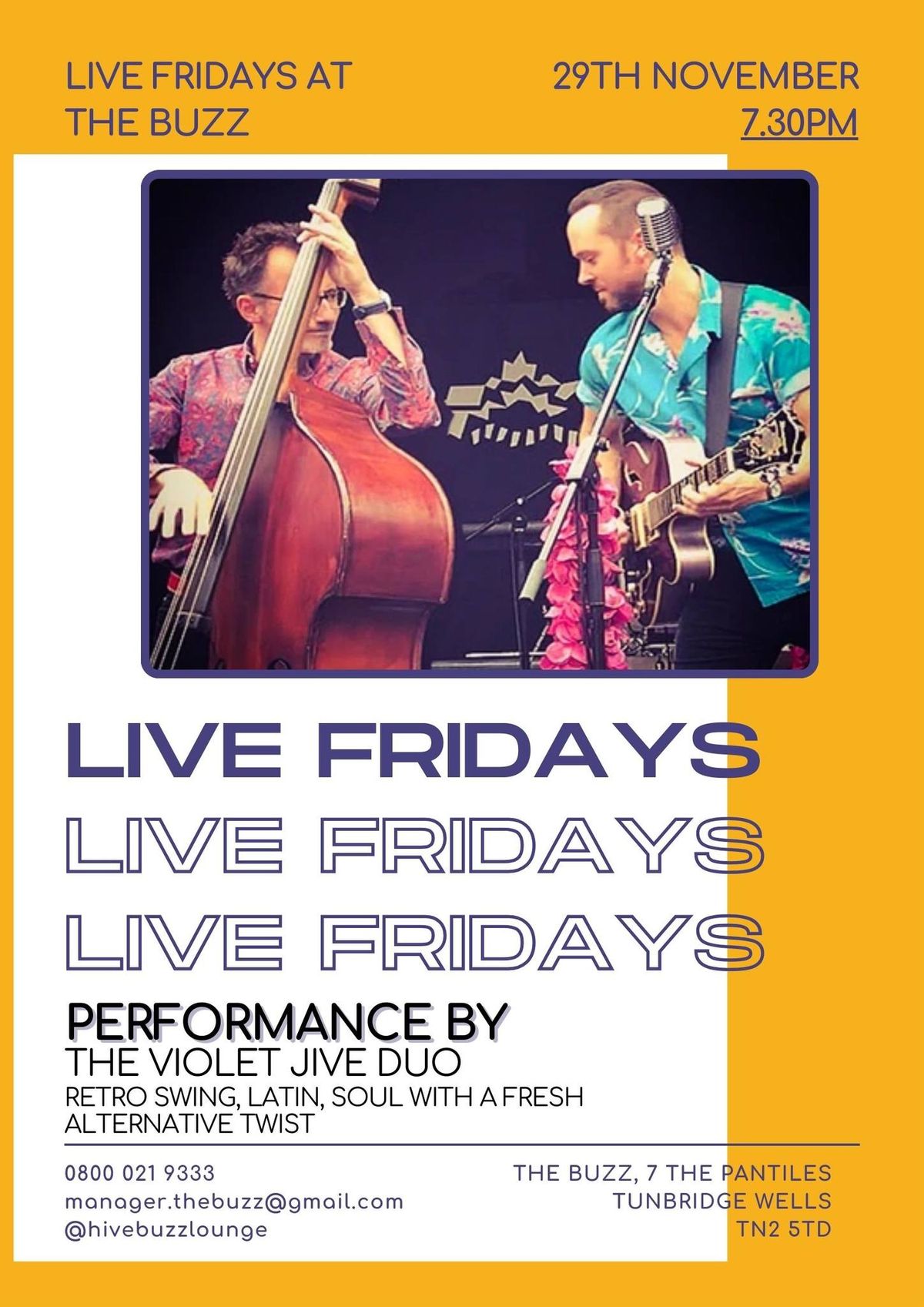 Live Fridays at The Buzz -THE VIOLET JIVE DUO