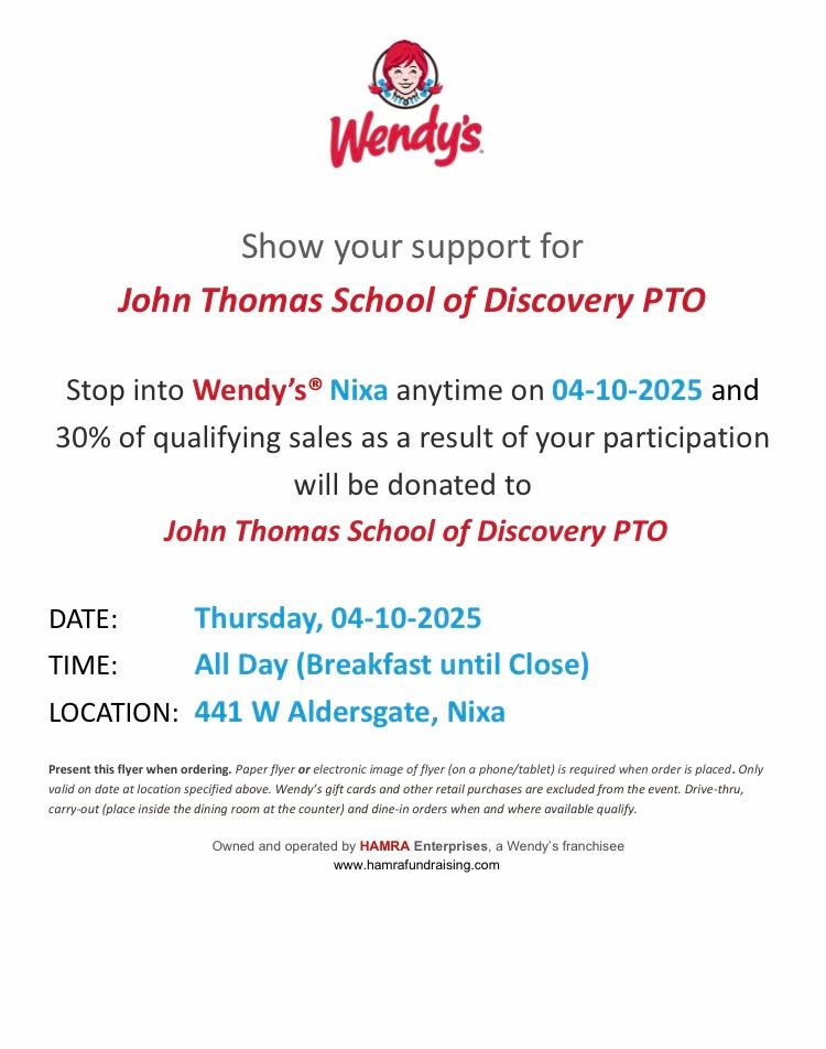 JTSD Wendy\u2019s Fundraising Day