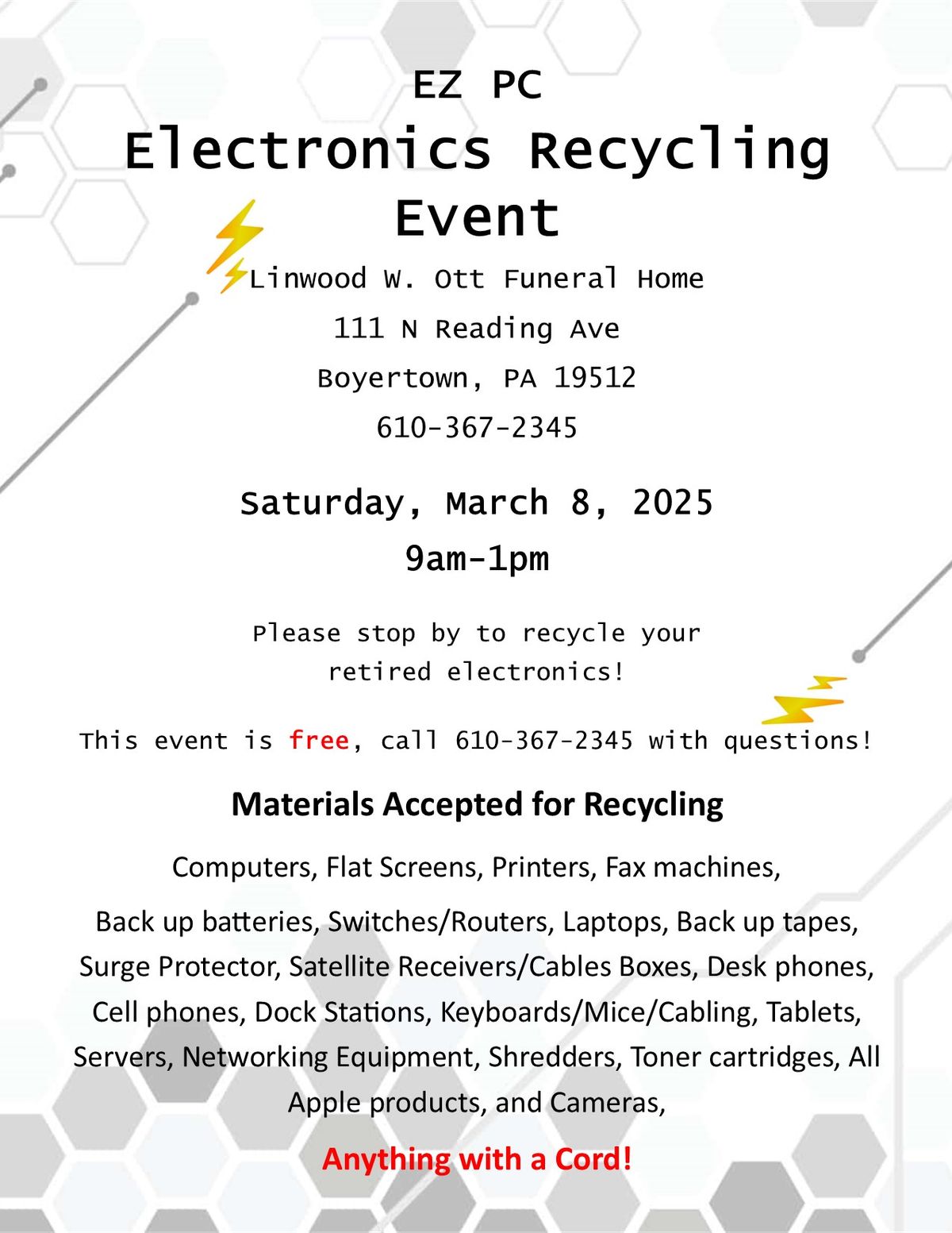 EZ PC  Electronics Recycling  Event