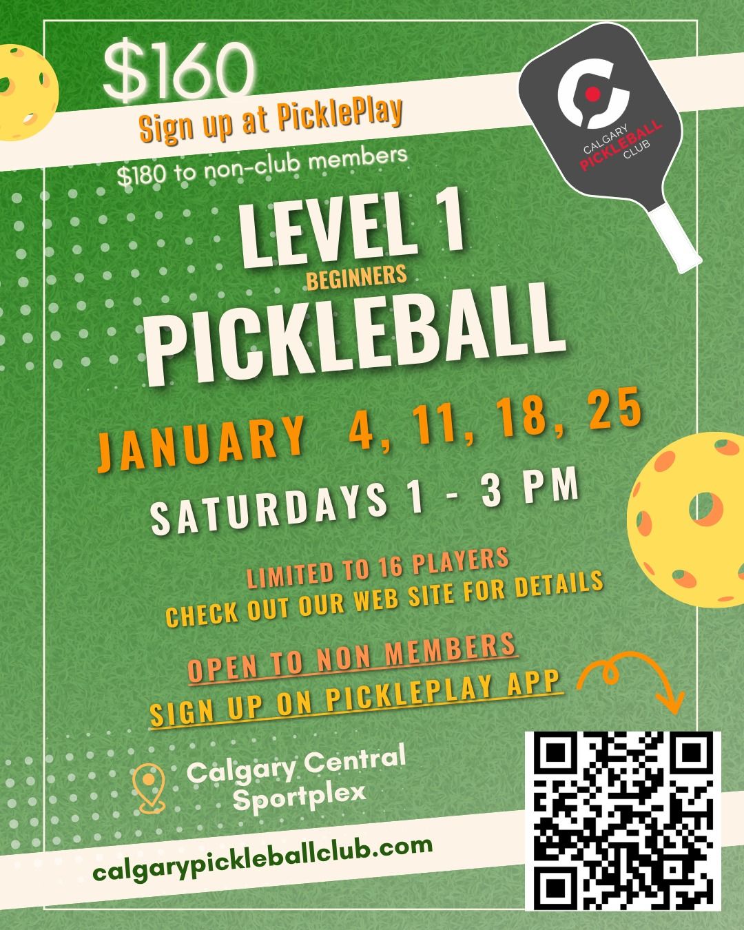 JANUARY SATURDAY PICKLEBALL LESSONS (4 days) Level 1 and 3. 