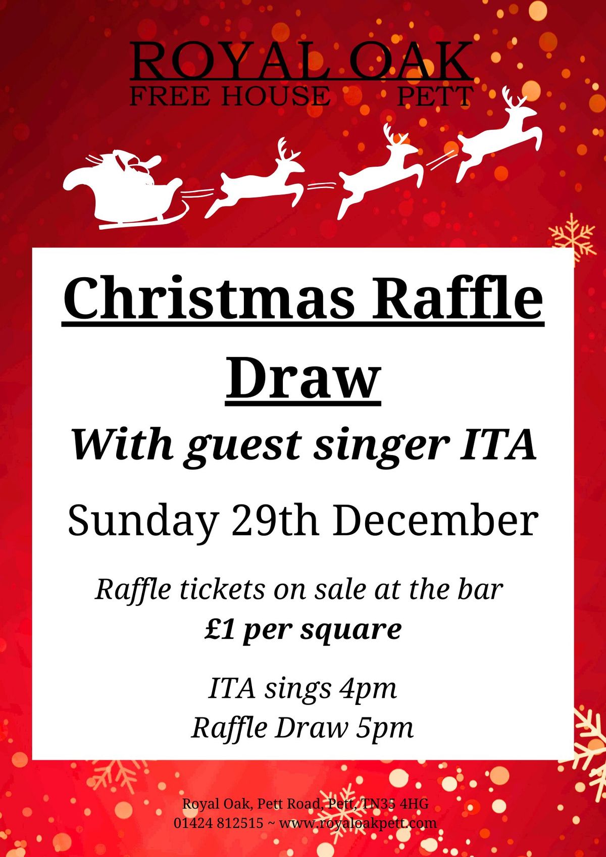 Royal Oak Christmas Raffle Draw with live singer Ita