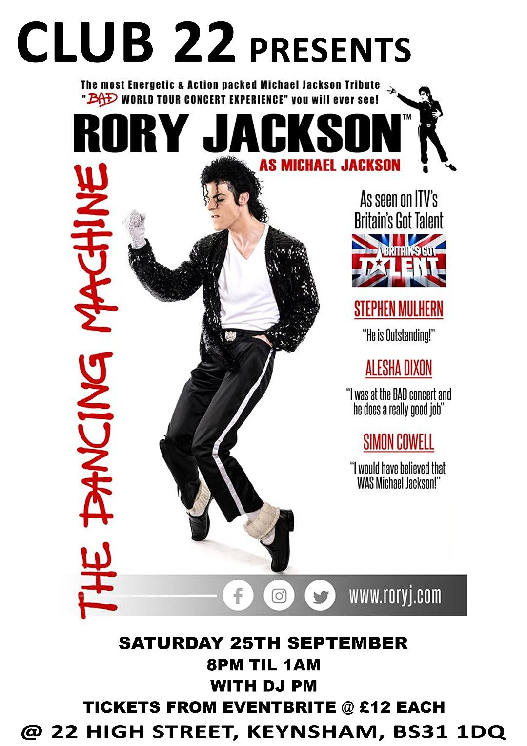 MICHAEL JACKSON THE DANCING MACHINE Starring World\u2019s No#1 MJ Dancer Rory