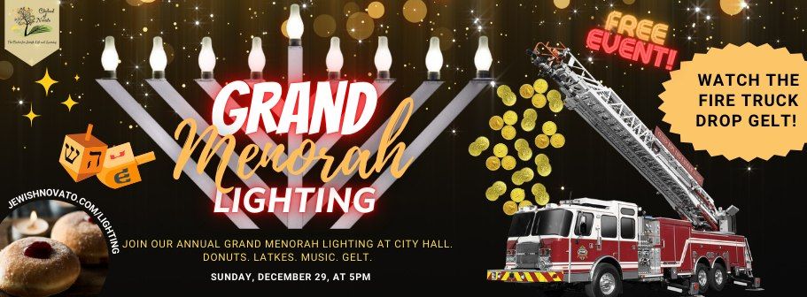 Grand Menorah Lighting and Fire Truck Gelt Drop