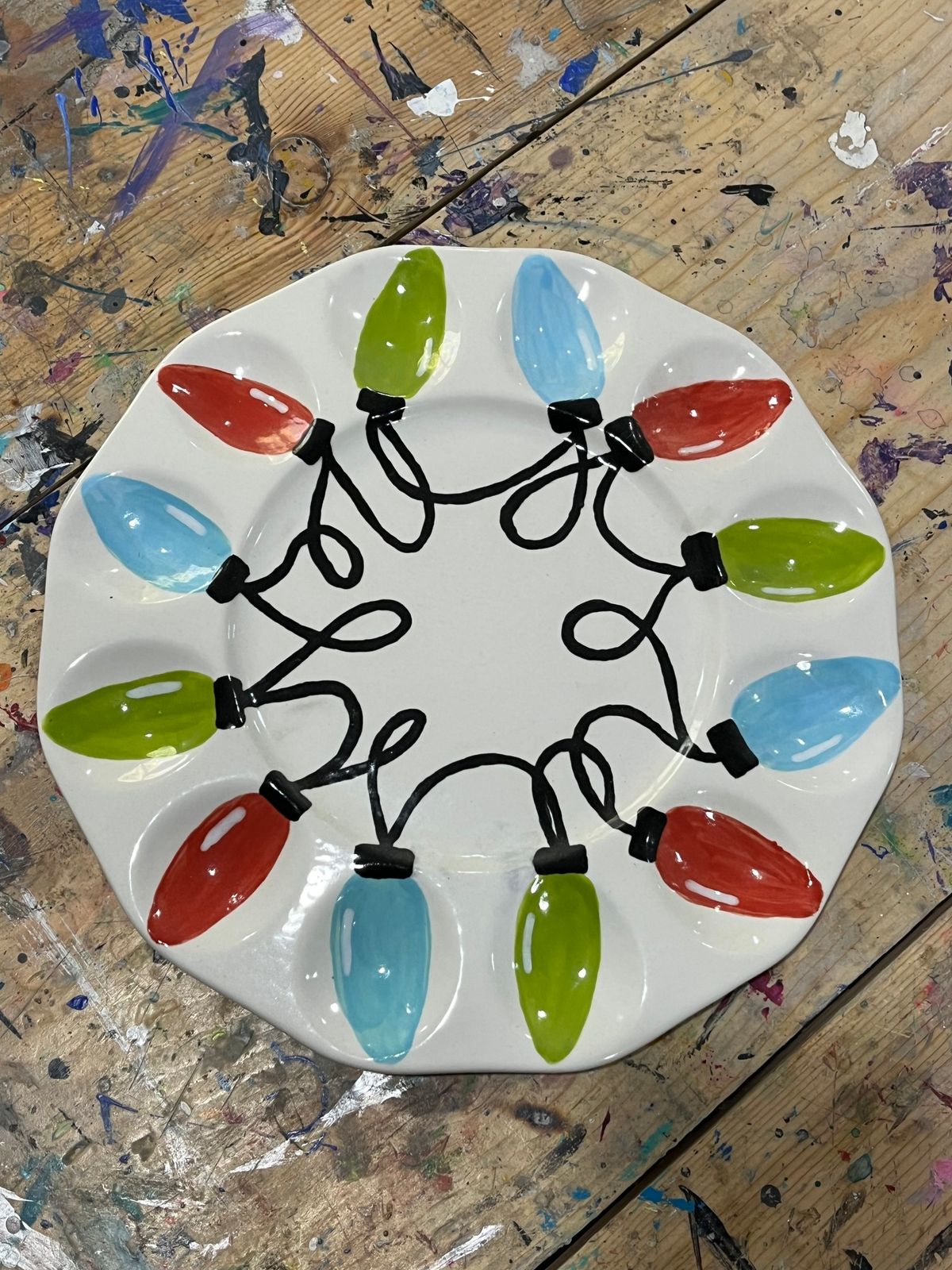 Christmas Light Egg Plate Pottery Painting