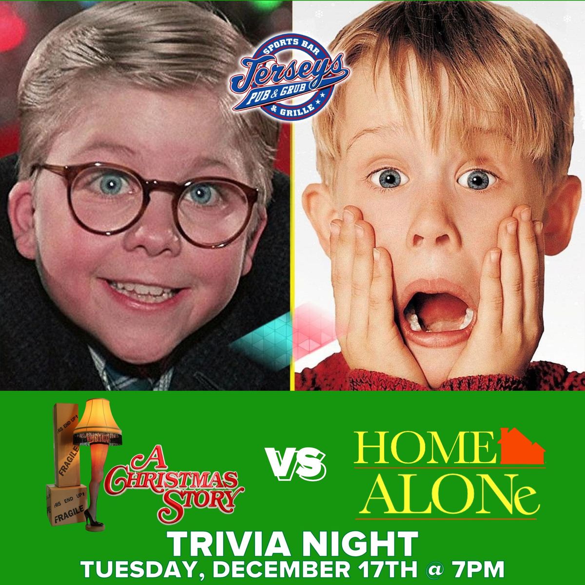 A Christmas Story vs Home Alone Trivia @ Jerseys Pub and Grub (Cedar Rapids, IA) \/ Tues Dec 17th