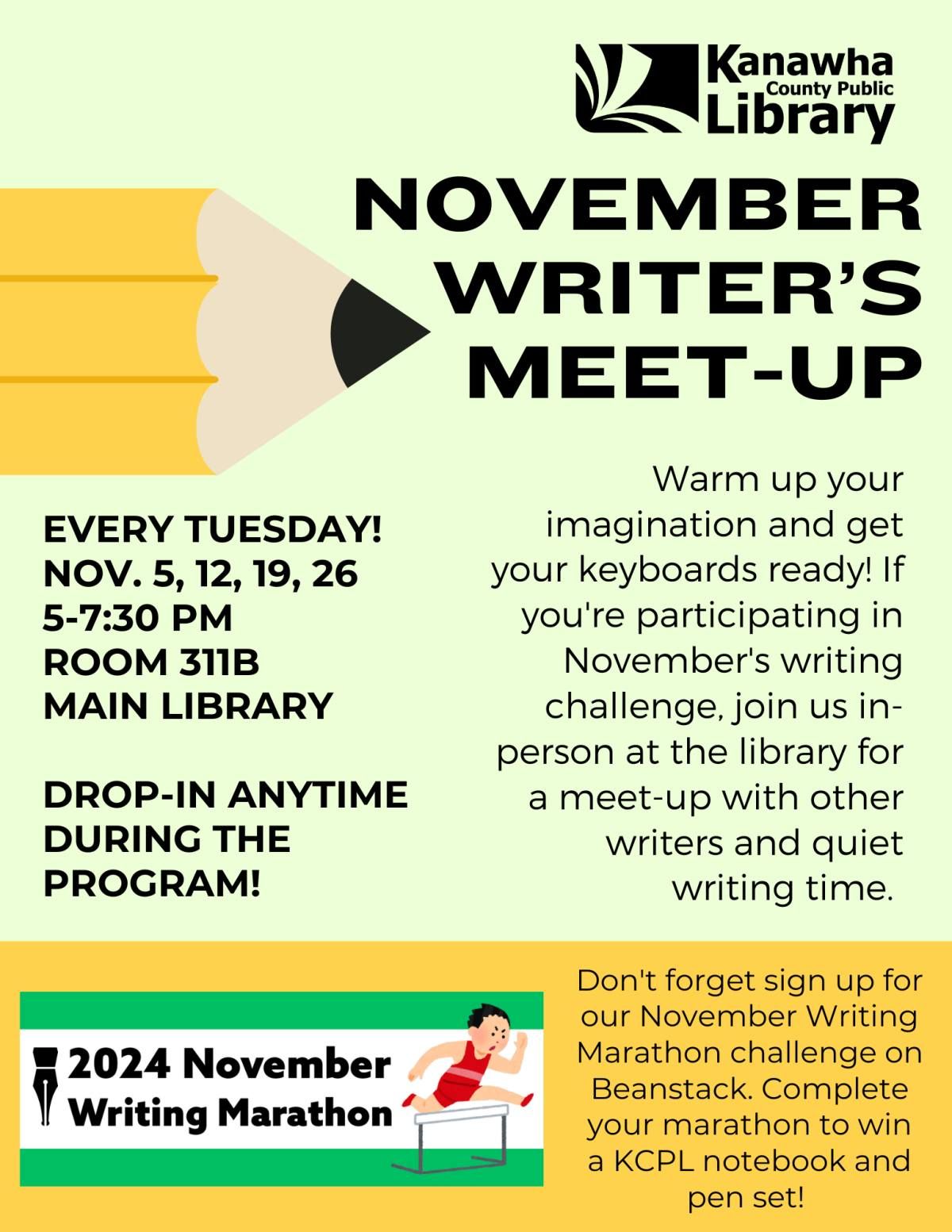 November Writing Marathon Meet-Up - Main Library Room 311A