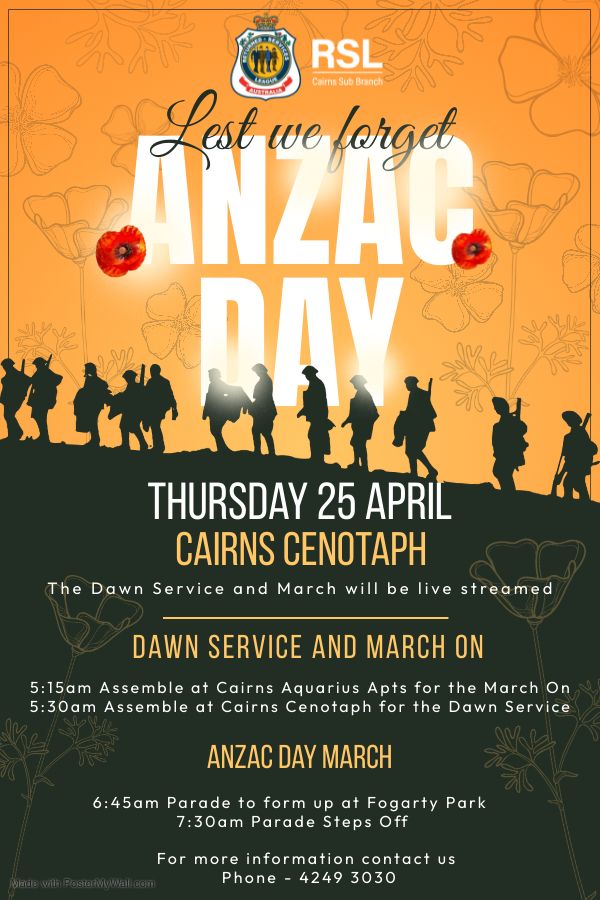 Anzac Day 2024 Dawn Service and March - Cairns Cenotaph