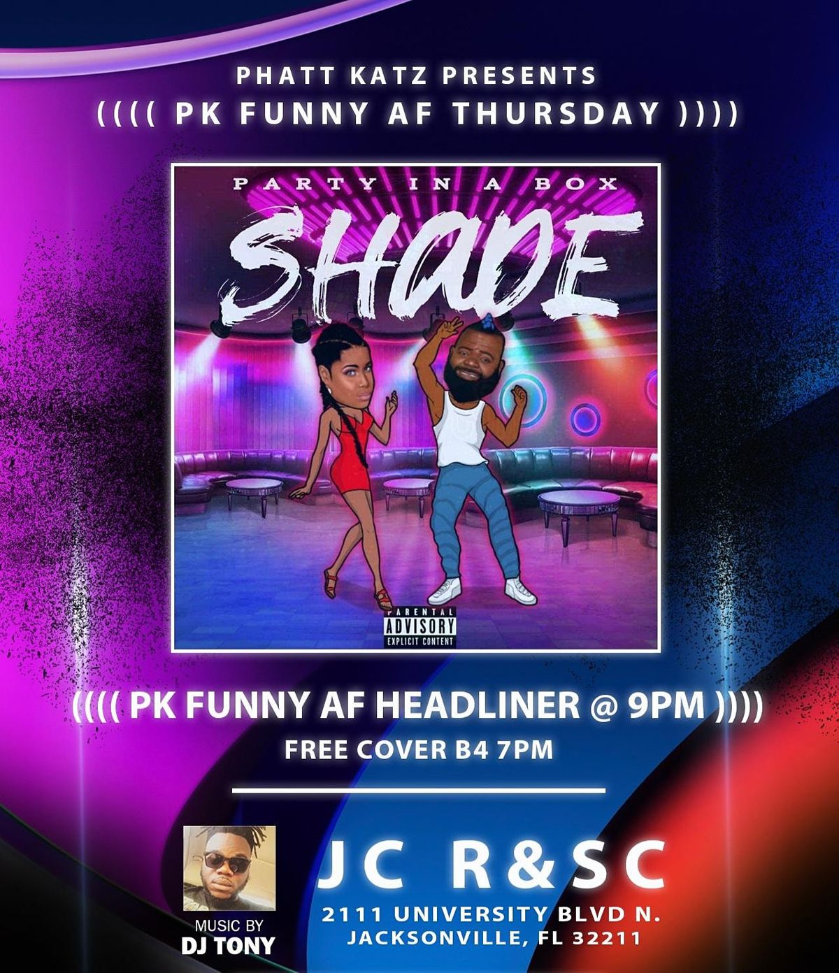 PK Presents Funny AF Thursdays with Live Music by Party in a Box
