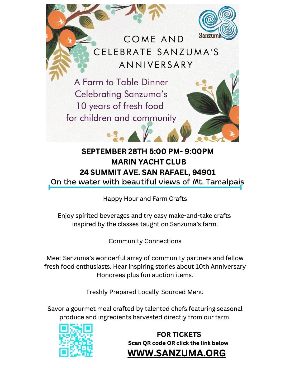 Sanzuma's Organic Farm to Table Dinner Party & Auction 10 Year Anniversary Celebration