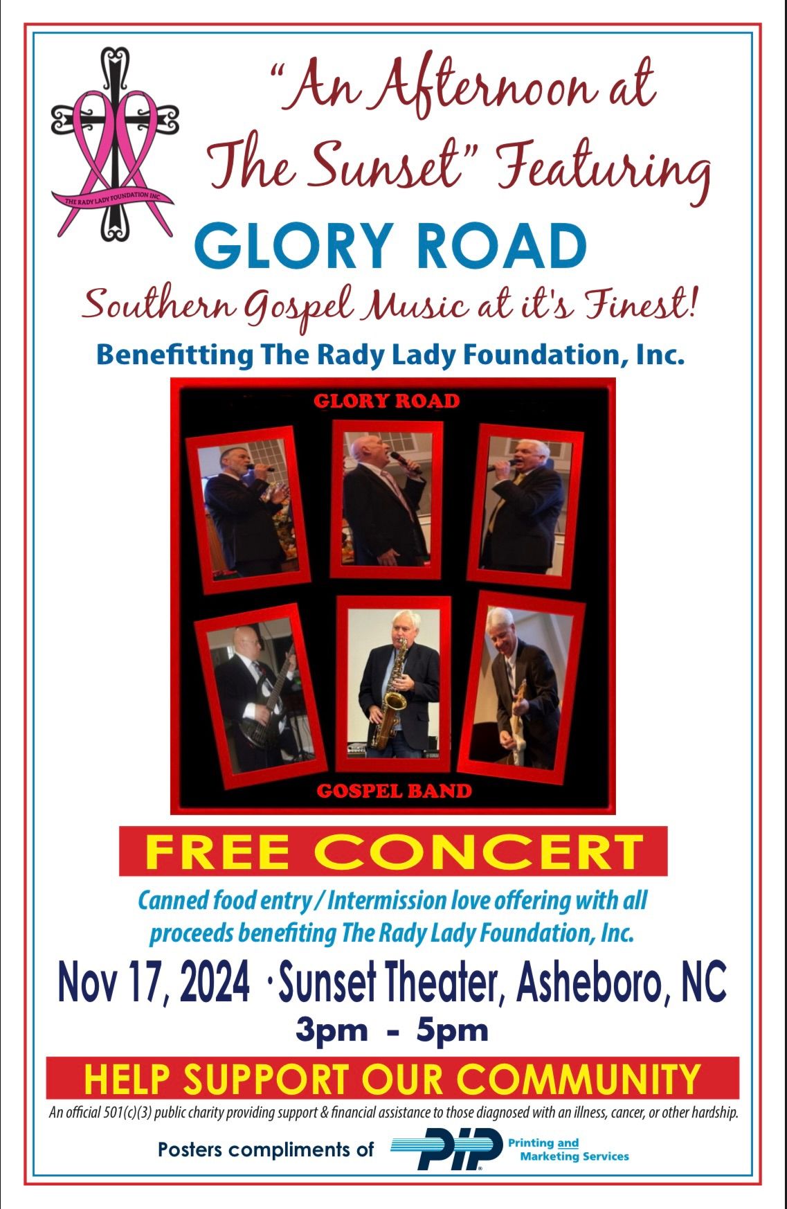 FREE CONCERT with Glory Road benefiting The Rady Lady Foundation, Inc. 