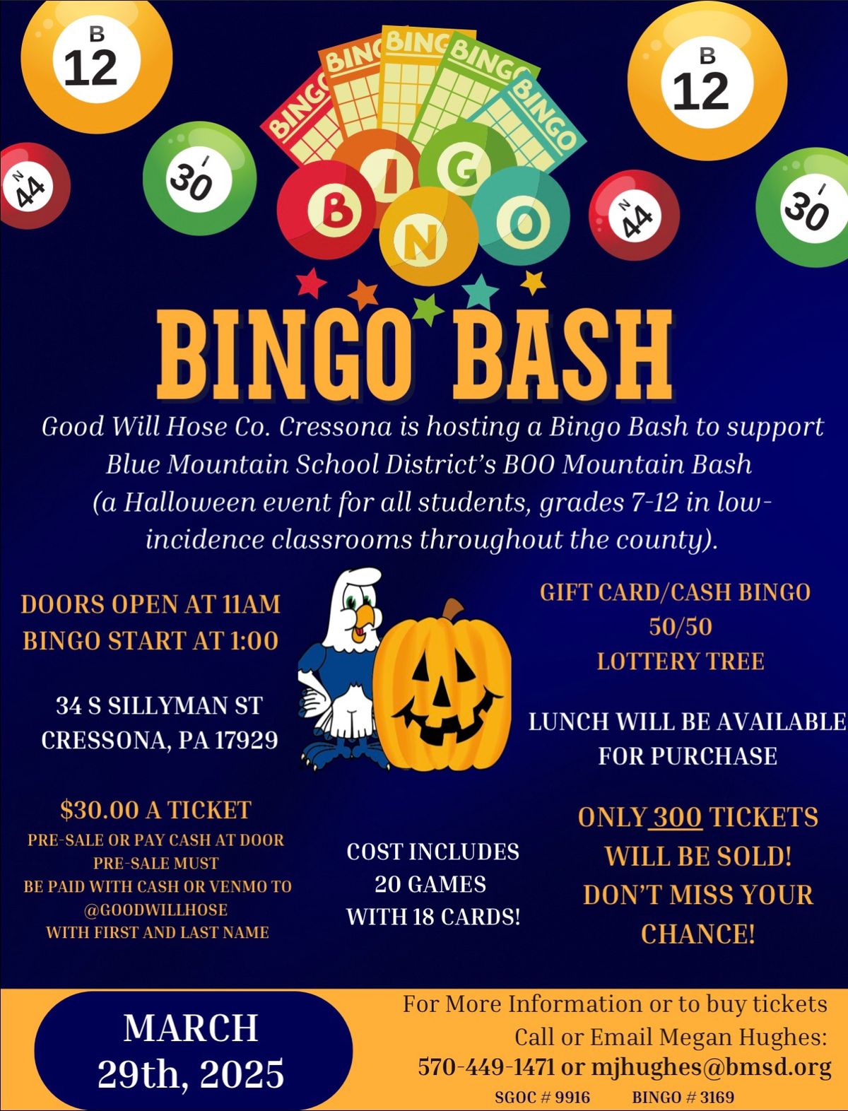 Bingo Bash to support Blue Mountain School District\u2019s BOO Mountain Bash!