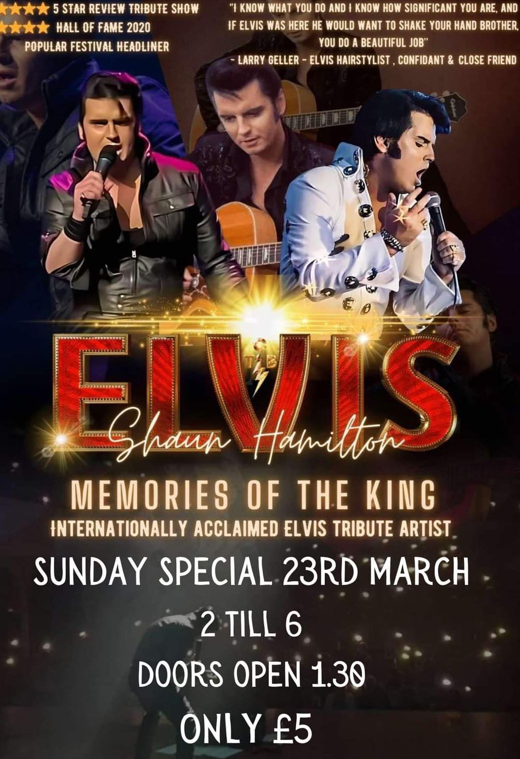 SOLD OUT. An Evening with Shaun Hamilton: An Elvis Tribute