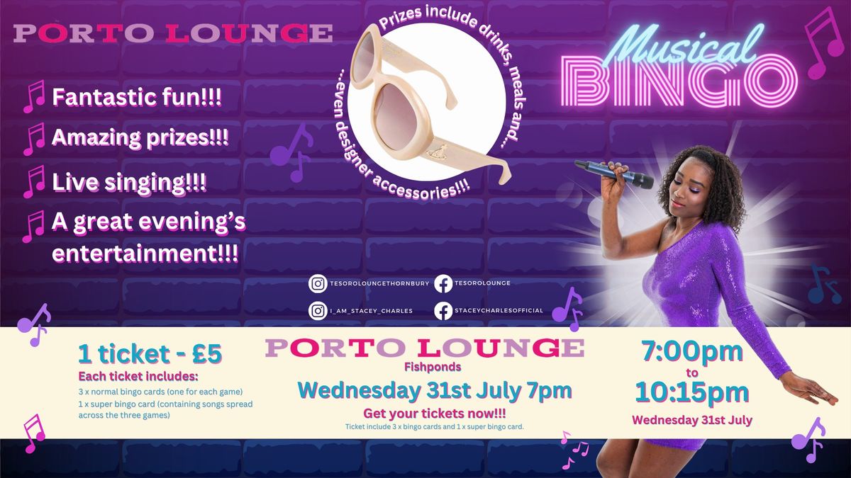 Musical Bingo live at Porto Lounge (Fishponds, Bristol) - Wednesday 31st July - 7pm