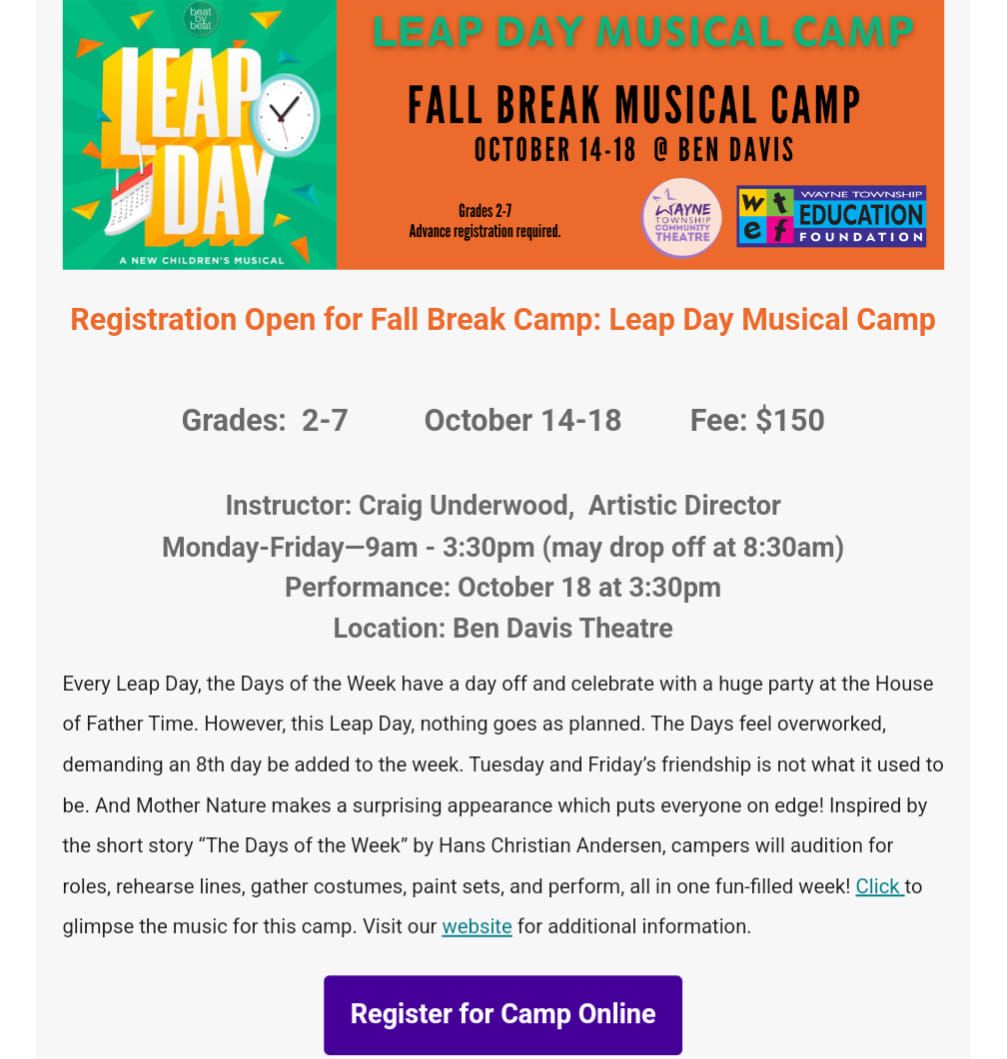 Fall Break Camp: Leap Day Musical Camp