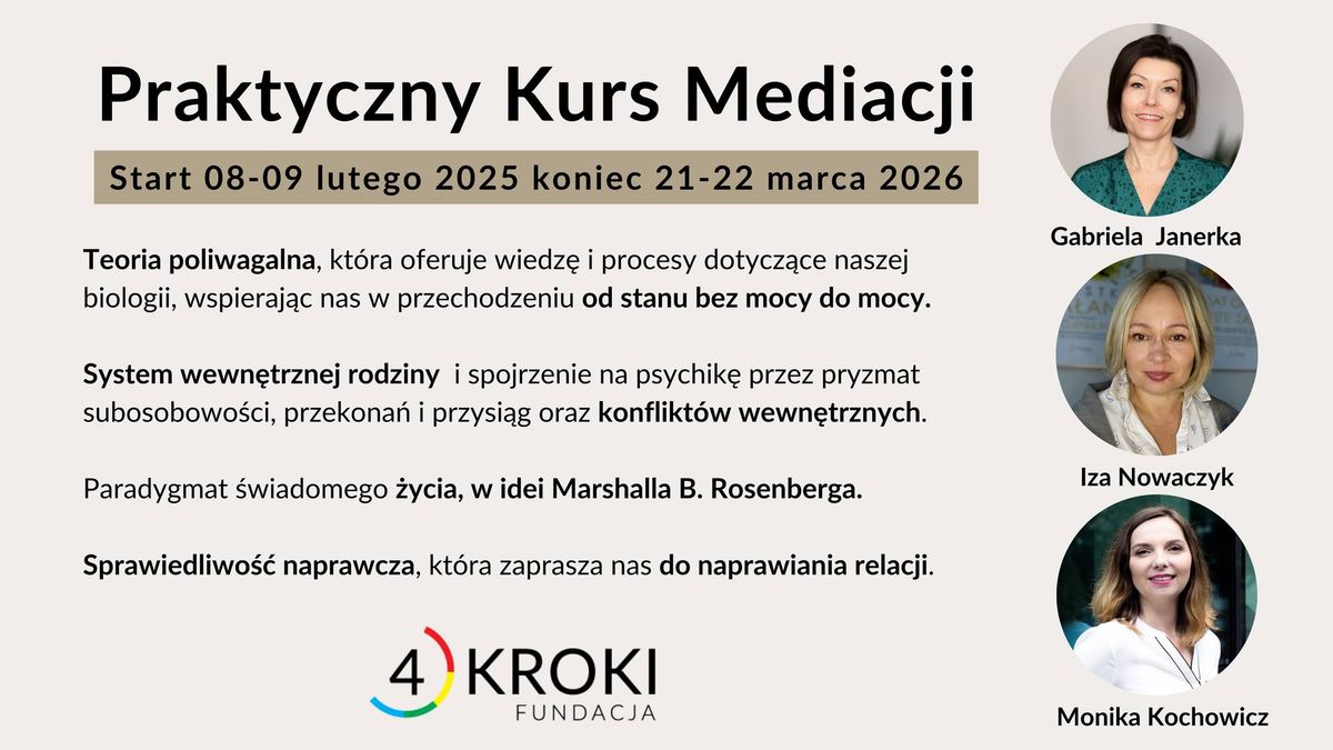 Praktyczny Kurs Mediacji - 12 warsztat\u00f3w, 14 miesi\u0119cy praktyki