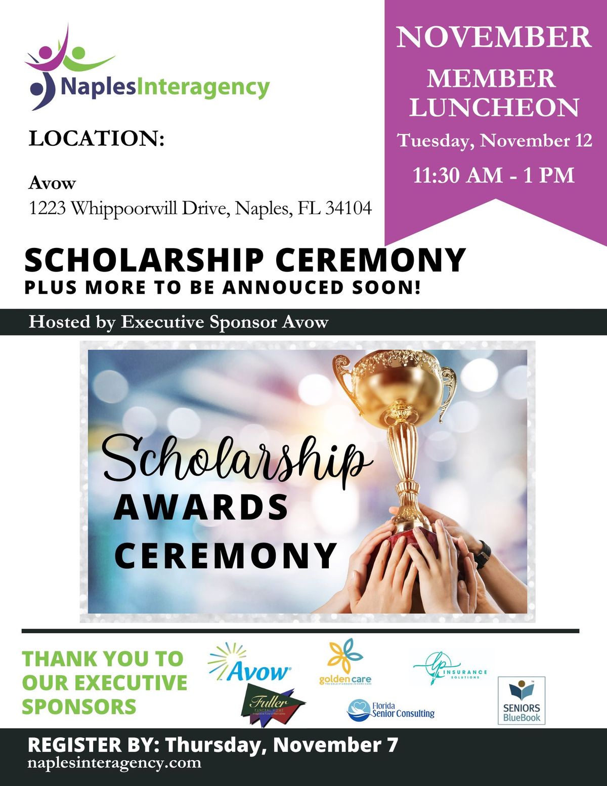 November Monthly Meeting: Scholarship Ceremony & AVOW!