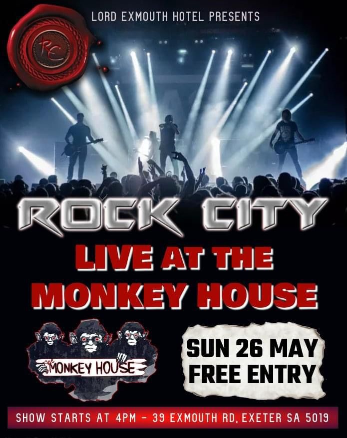 Sunday 26 May. Live Music. ROCK CITY. 4-8pm. Free Entry
