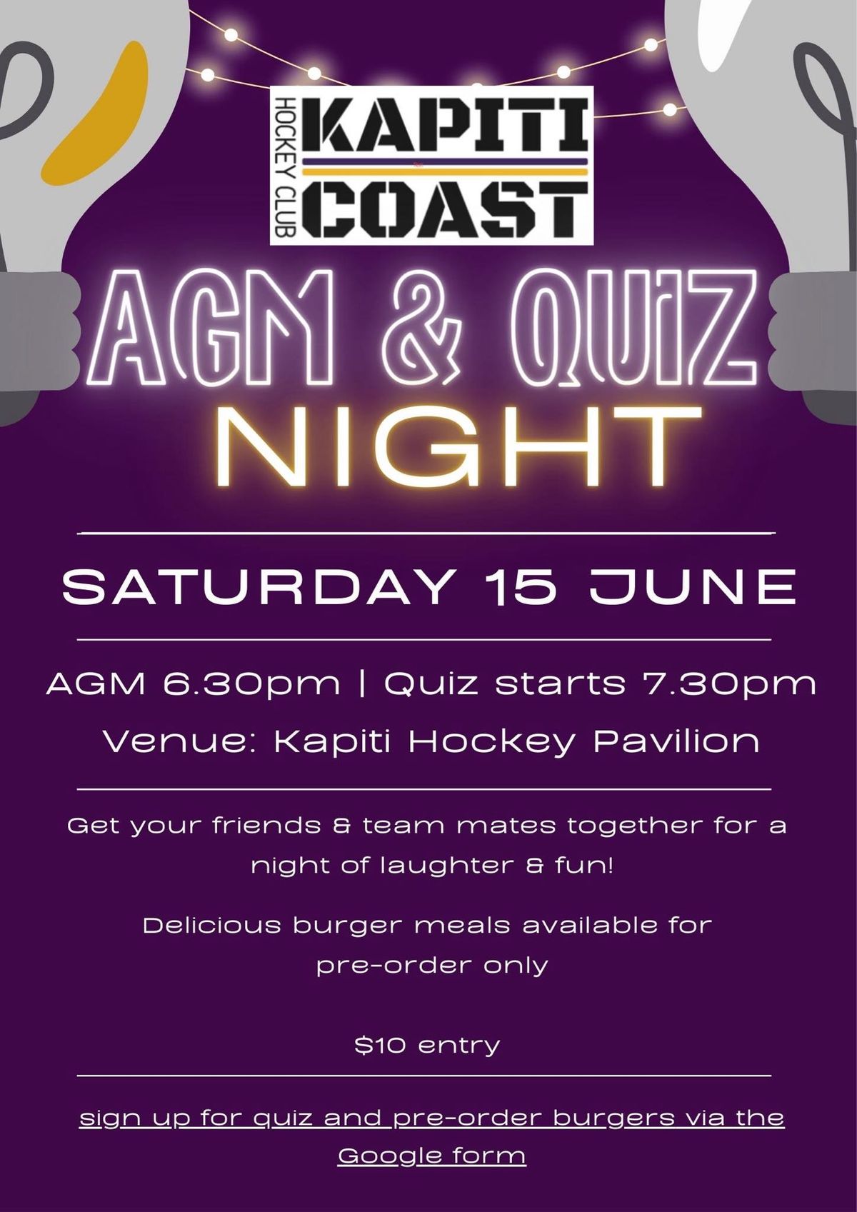 Kapiti Hockey Club AGM and Quiz Night!, Kapiti Hockey Club, Paraparaumu ...