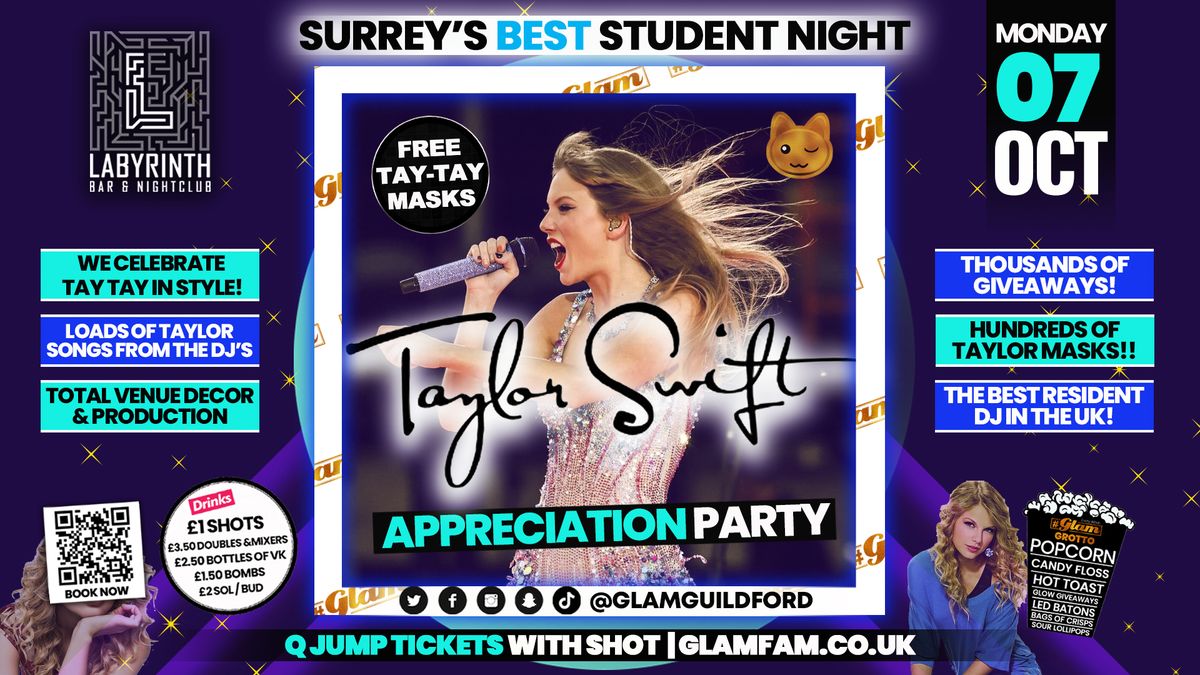 Glam - \ud83d\udc83 TAYLOR SWIFT APPRECIATION EVENT! \ud83e\udd29 Surrey's Wildest Student Events! Mondays at Labs \ud83d\ude3b