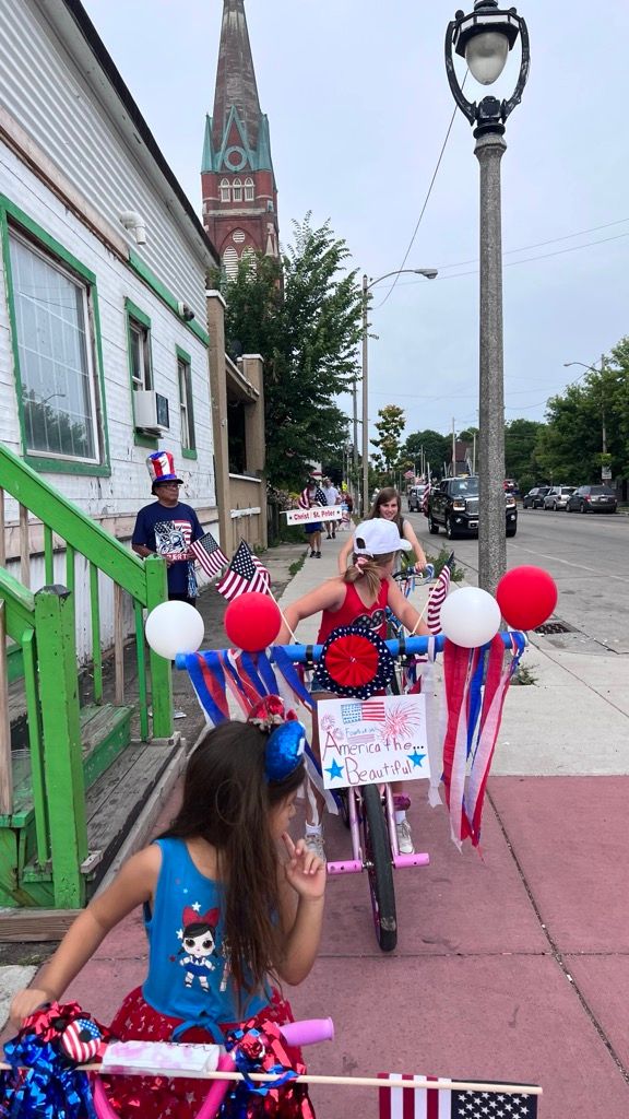 4th of July Parade. Costume \/ Bike & Tricycle Decorating Contest Doll Buggy\/Stroller. Pie contest 