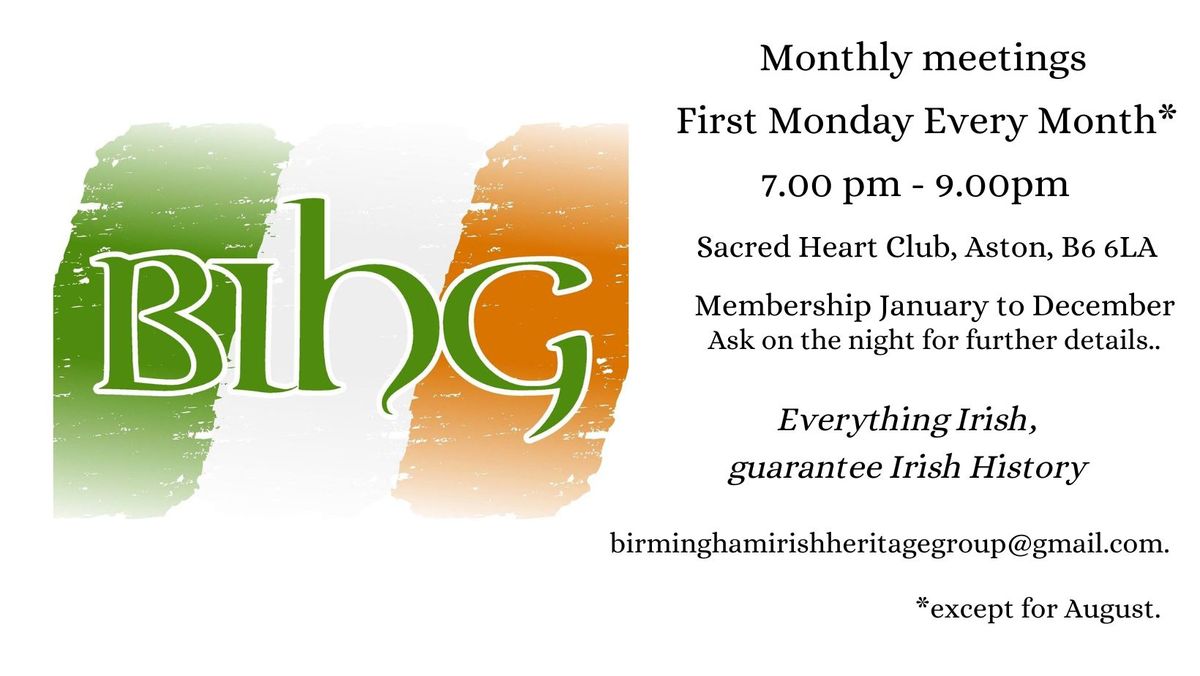 Birmingham Irish Heritage Group Monthly meeting
