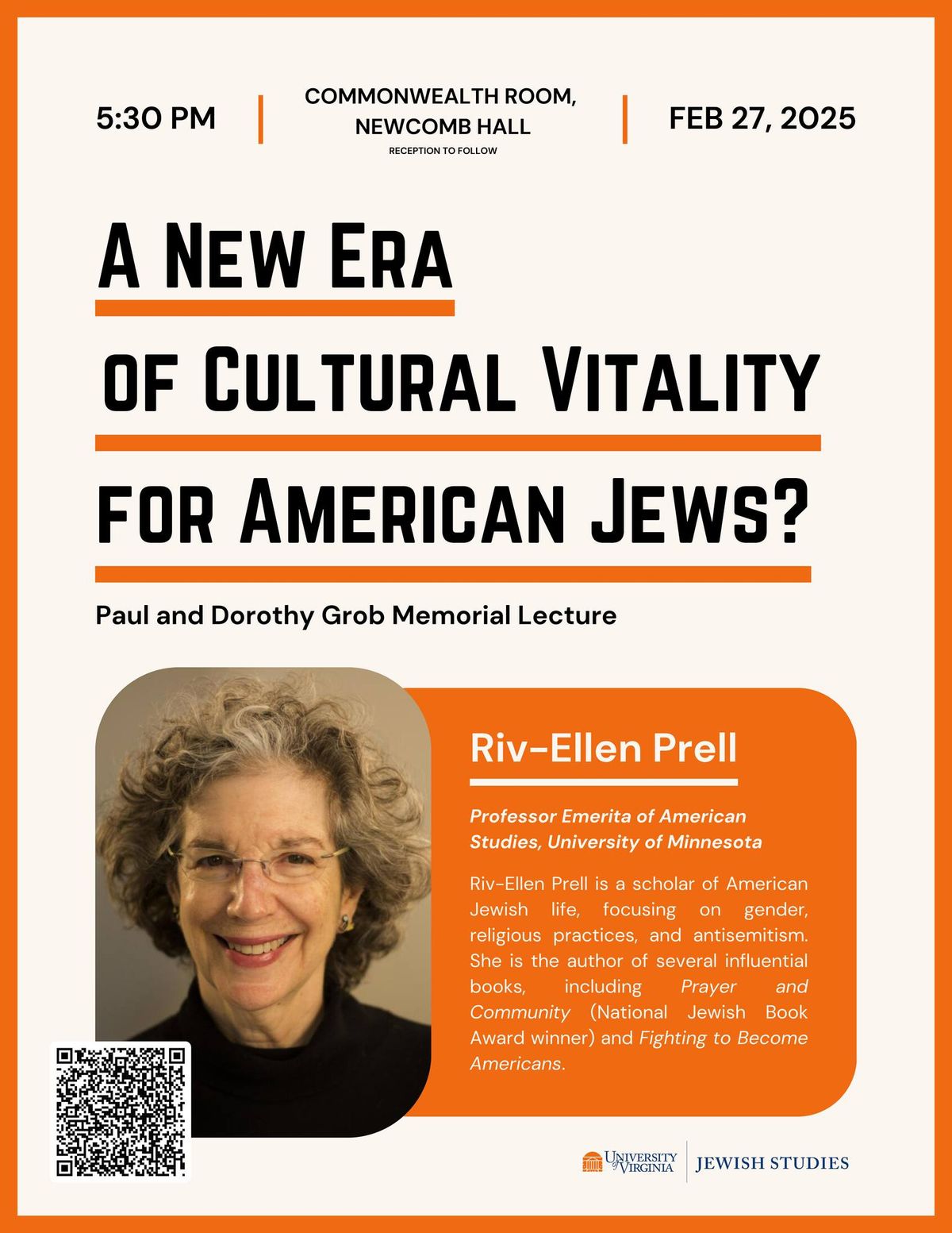 11 Annual Grob Memorial Lecture: "A New Era of Cultural Vitality for American Jews?" Riv-Ellen Prell