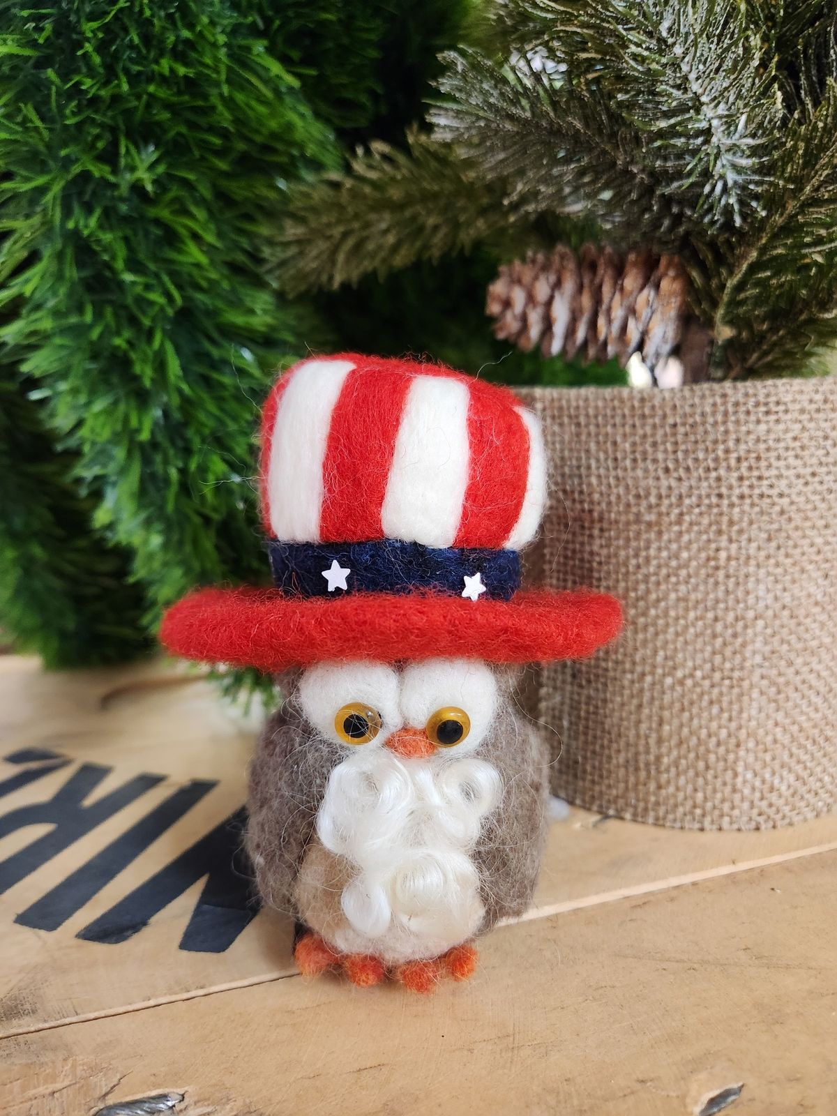 Needle Felted Uncle Sam Owl