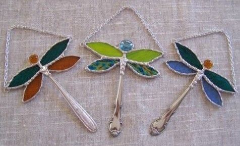 Stained Glass Silverware Dragonflies