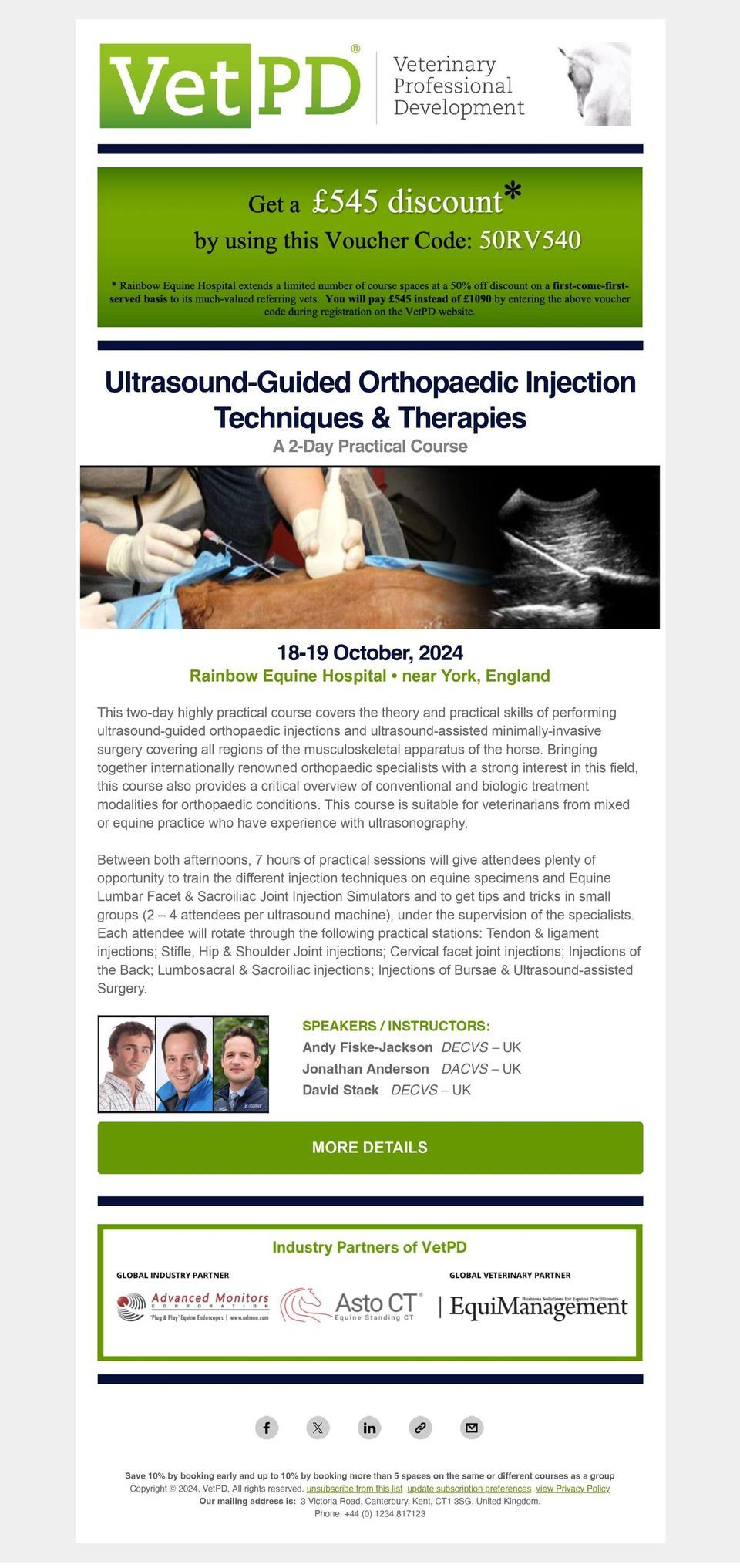 Ultrasound-Guided Orthopaedic Injection Techniques & Therapies over 2 days for Veterinary Surgeons