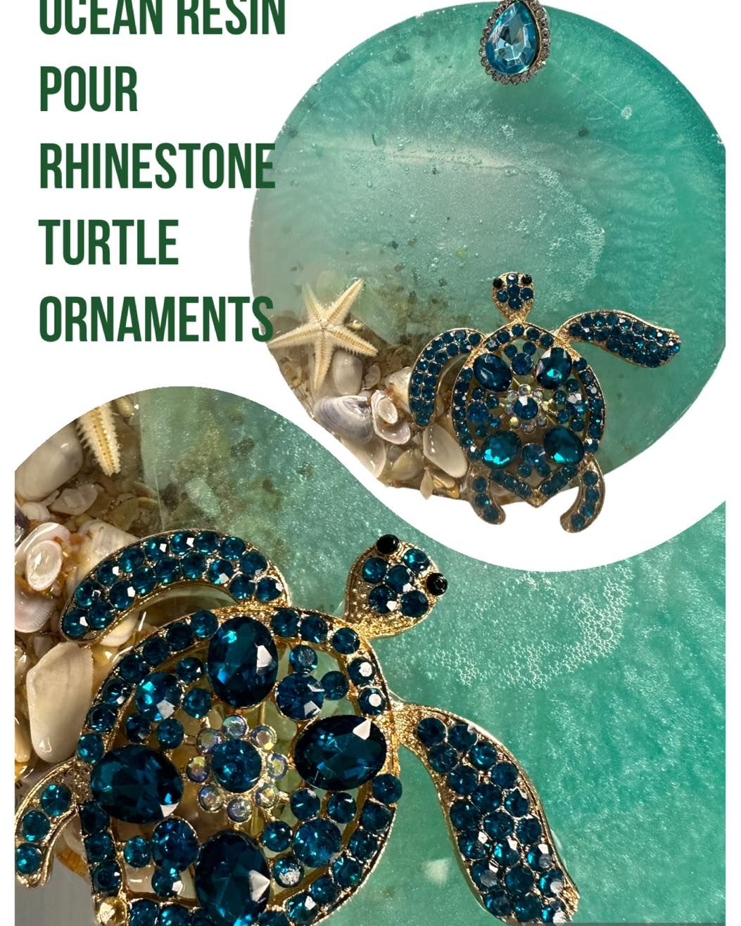 Ocean Resin Pour Rhinestone Sea Turtle Ornaments 