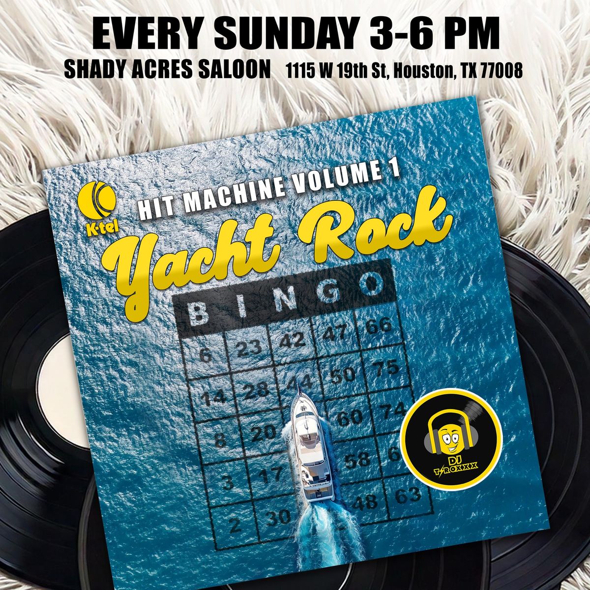 YACHT ROCK BINGO at 3PM!!!