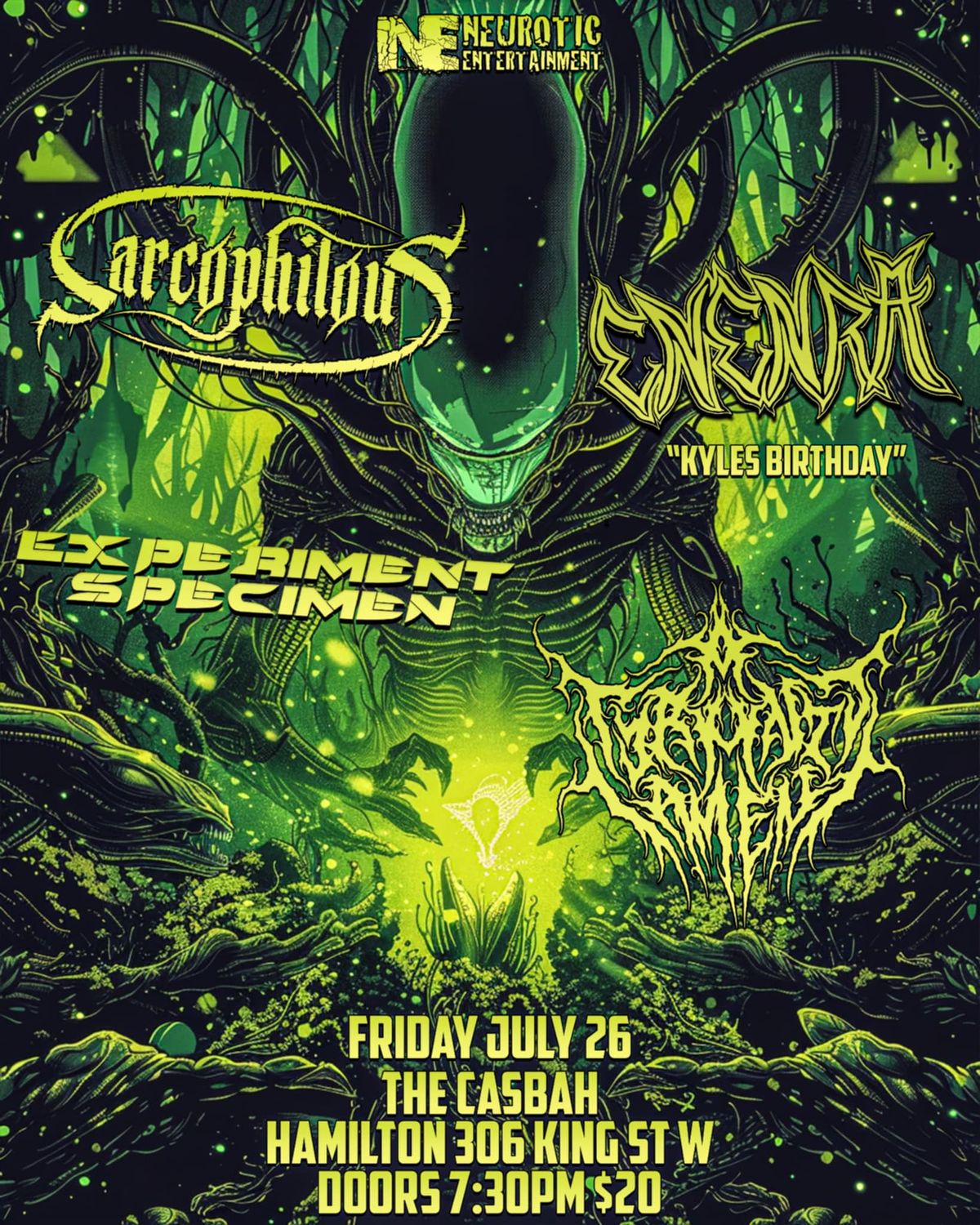 Sarcophilous, Enenra, Experiment Specimen & A Tyrants Lament 