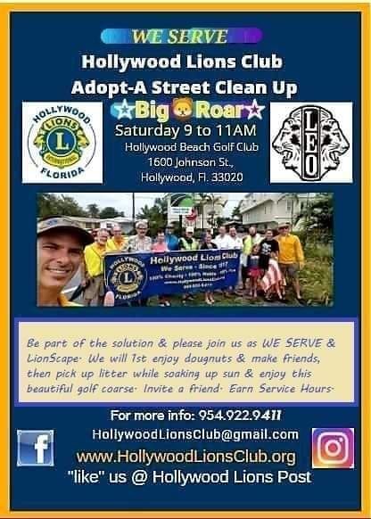 Hollywood Lions Club and South Broward High School LEOS Club Adopt-4-Streets Clean Up