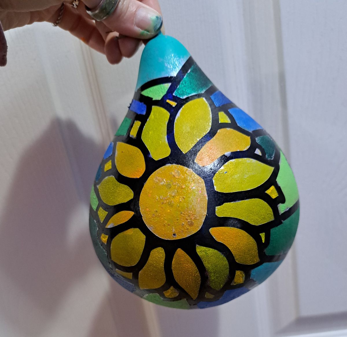 Faux stained Glass Sunflower & Butterfly gourd