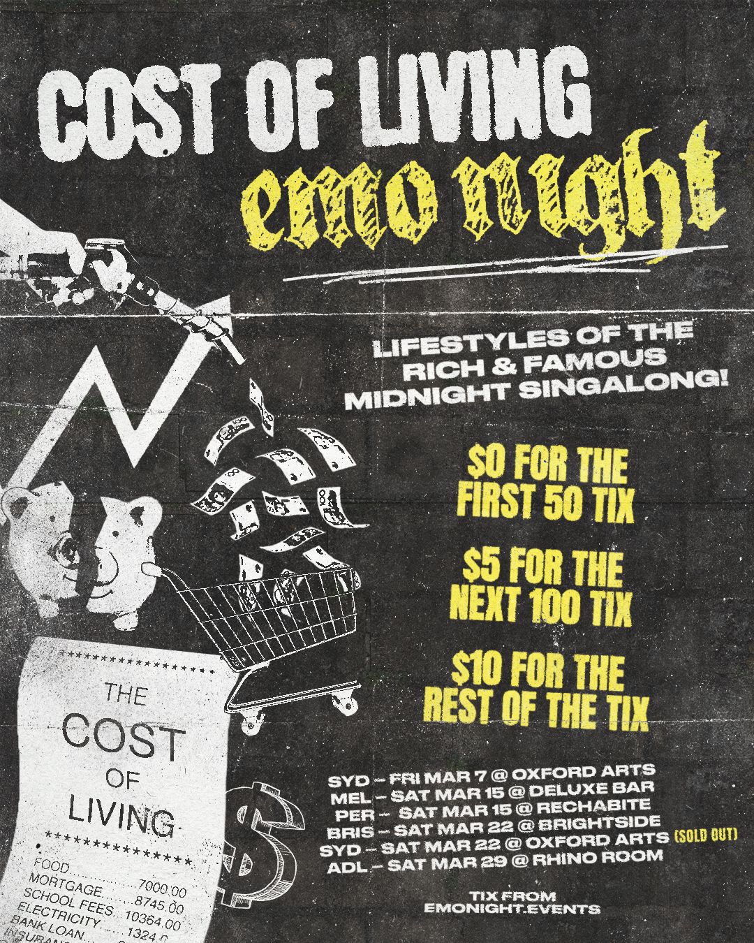 COST OF LIVING EMO NIGHT $5 TIX - SYDNEY 2025