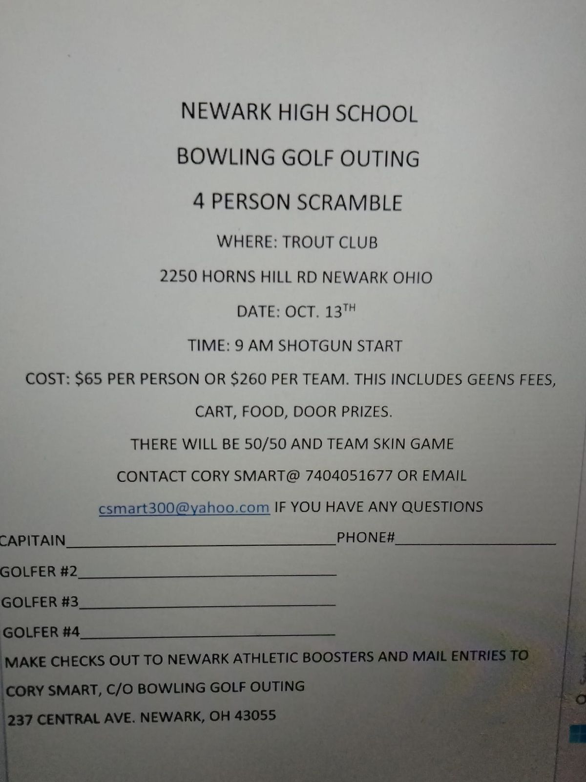 Newark High School bowling Golf outing 