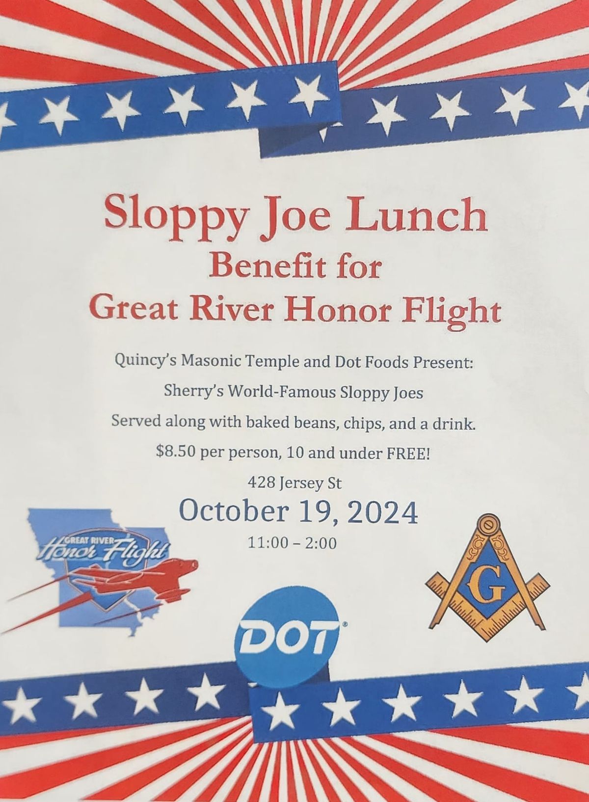 Sloppy Joe Lunch Benefit to the Great River Honor Flight! 