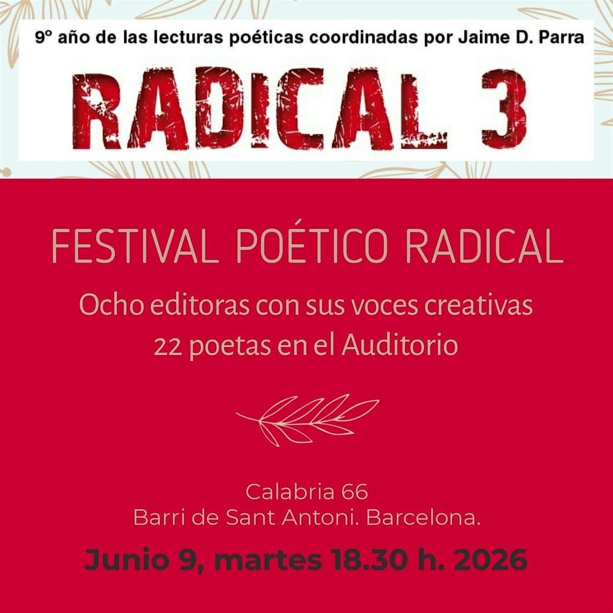 Festival de poes\u00eda Radical 3 en Calabria 66, Barcelona.