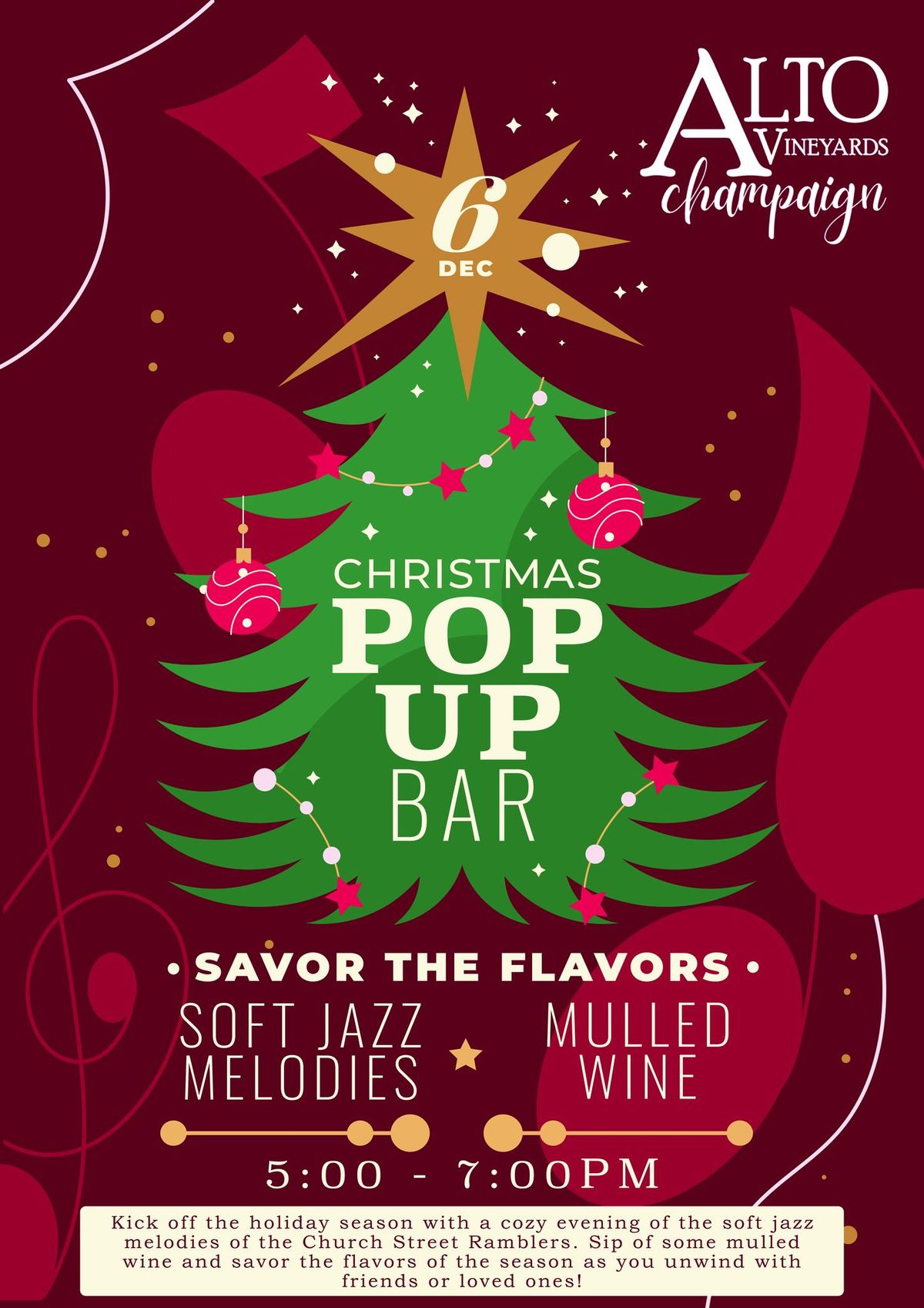 Christmas Pop Up Bar at Alto Vineyards Champaign