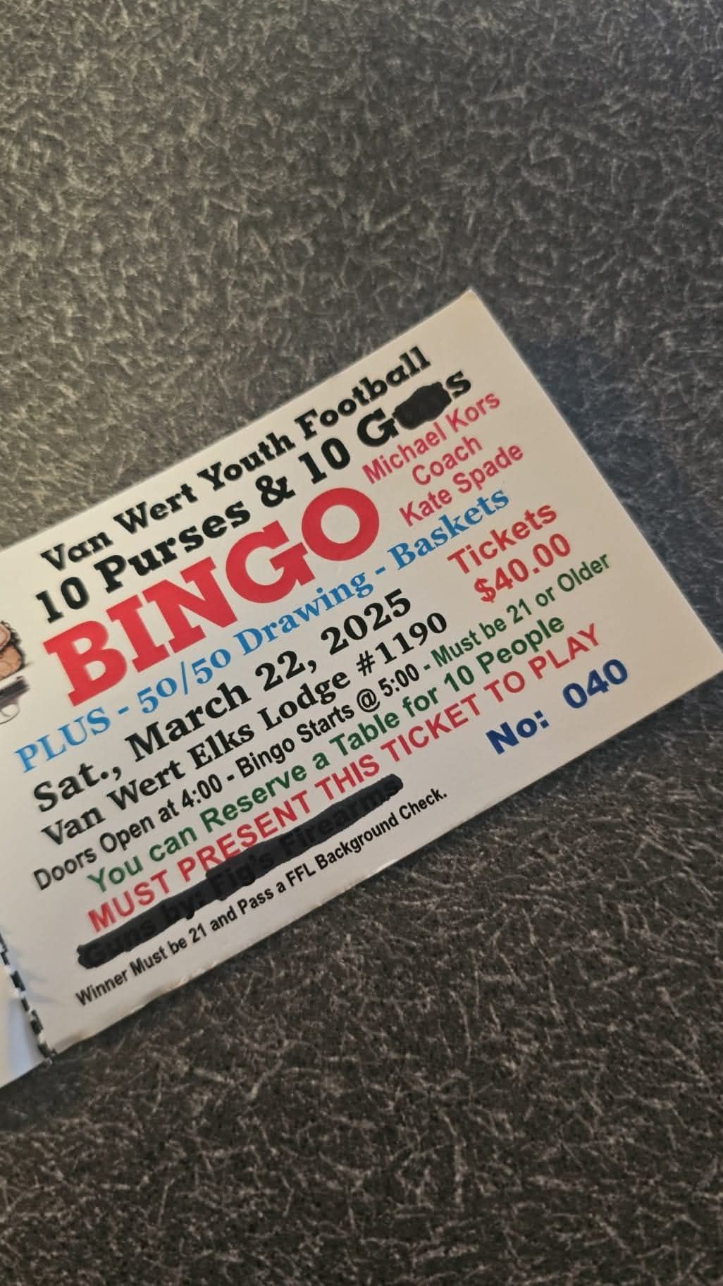 3rd Annual Designer Purse and Pew Pew BINGO