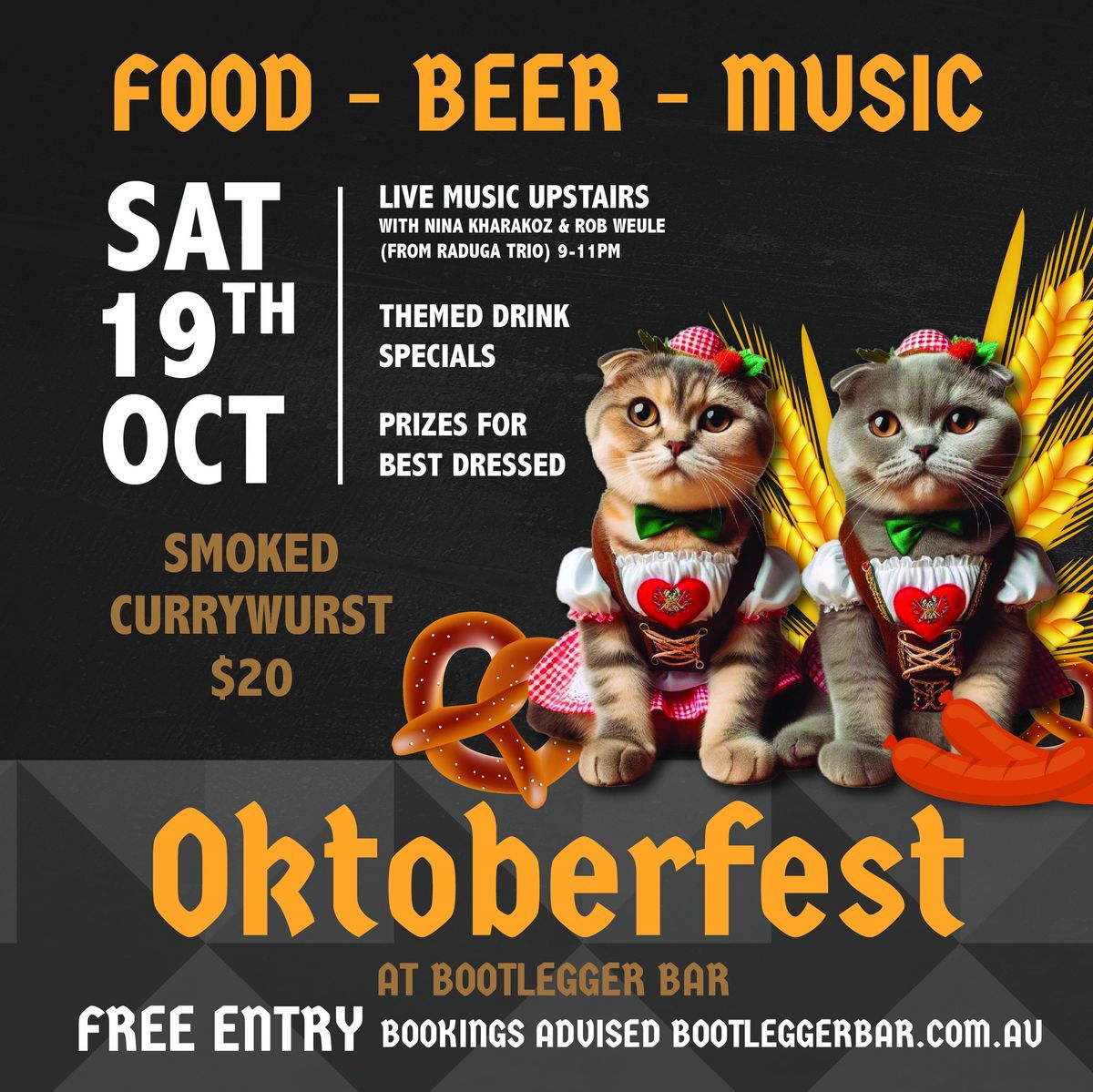 OKTOBERFEST Live Music @ BOOTLEGGER | Nina Kharakoz & Rob Weule | FREE ENTRY!