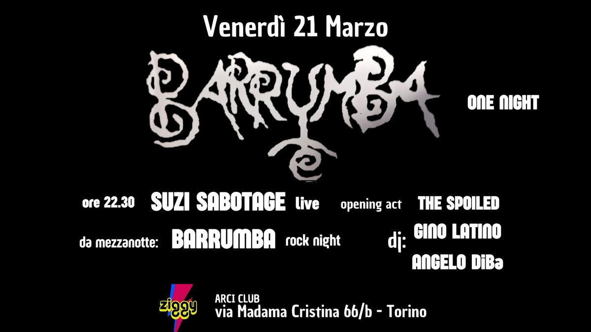 Venerd\u00ec 21 Marzo. Barrumba One Rock Night allo Ziggy Club