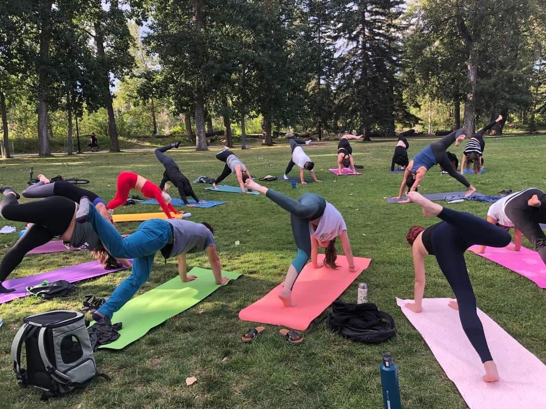 Outdoor Yoga In Princes Island Park , Calgary Peace Bridge, 8 August 2024