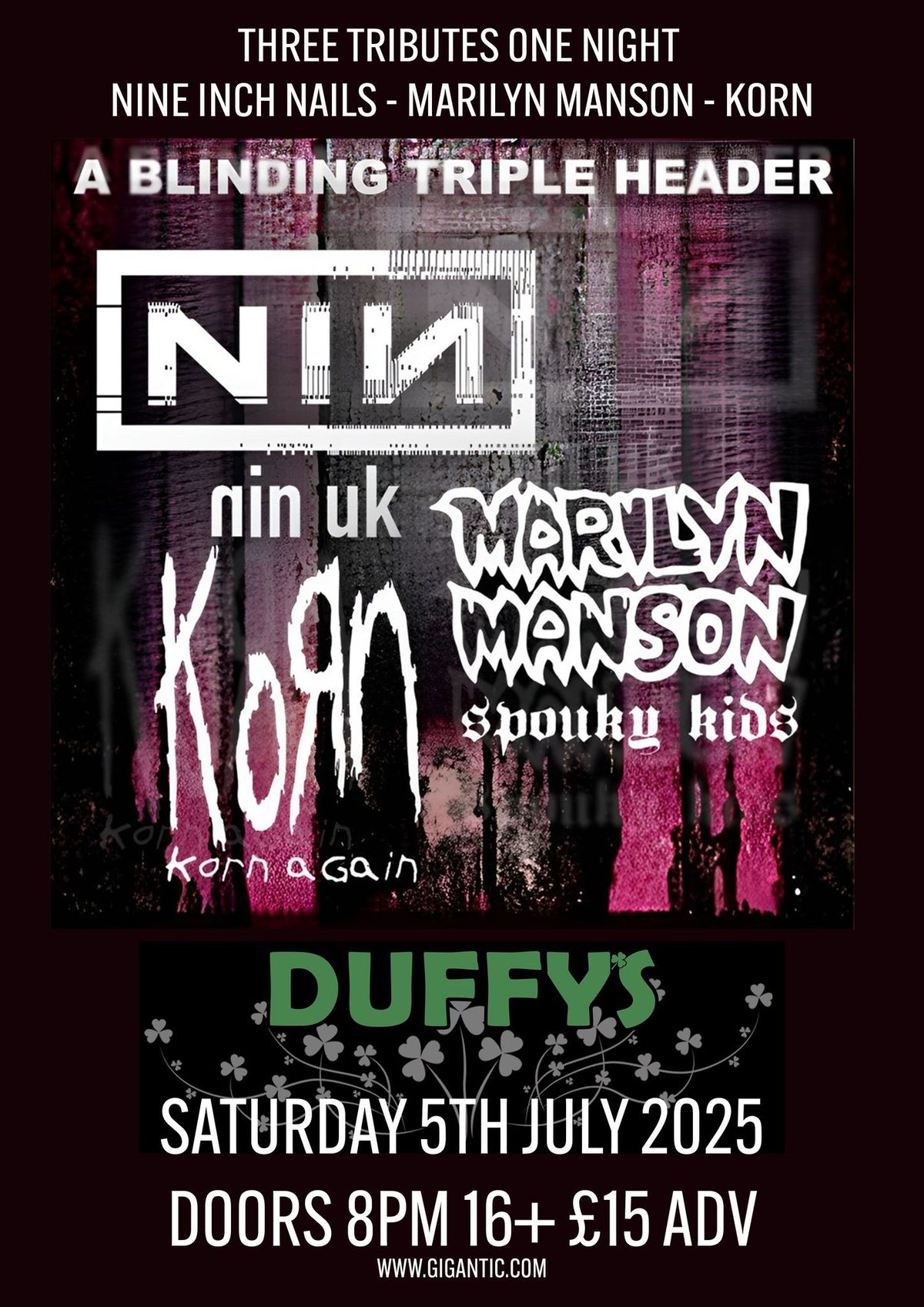 Mechanical Animal tribute show to NIN, Marilyn Manson and Korn at Duffys