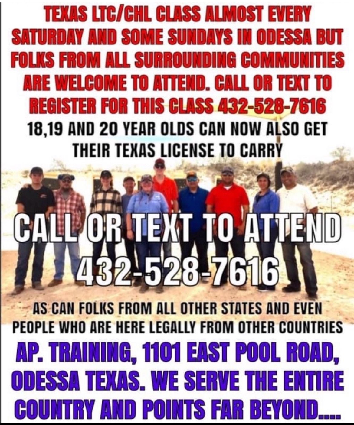 Texas LTC Class Sat Nov 9 in Odessa but everyone is welcome