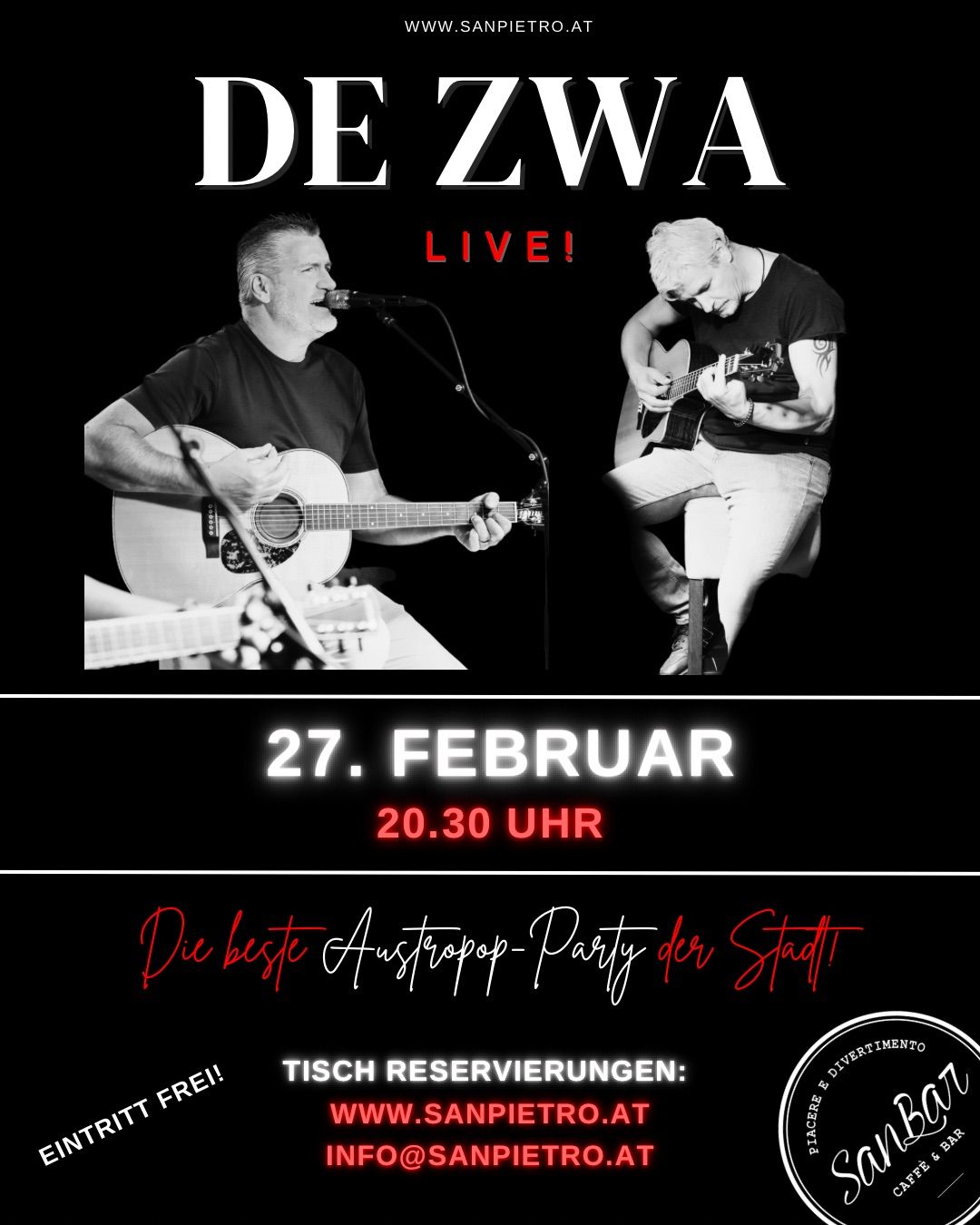 De Zwa Live! - Die beste Austropop-Party der Stadt 