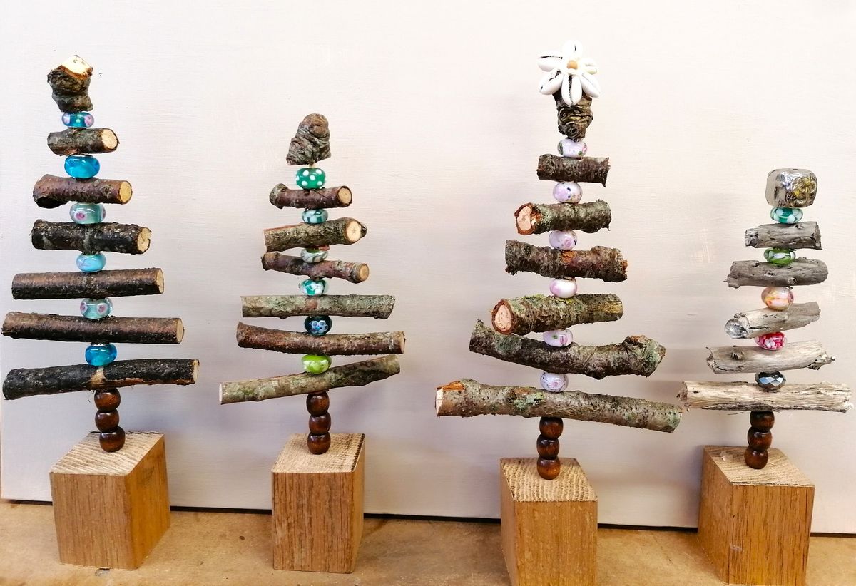 Spinning Twig and Bead Christmas Trees