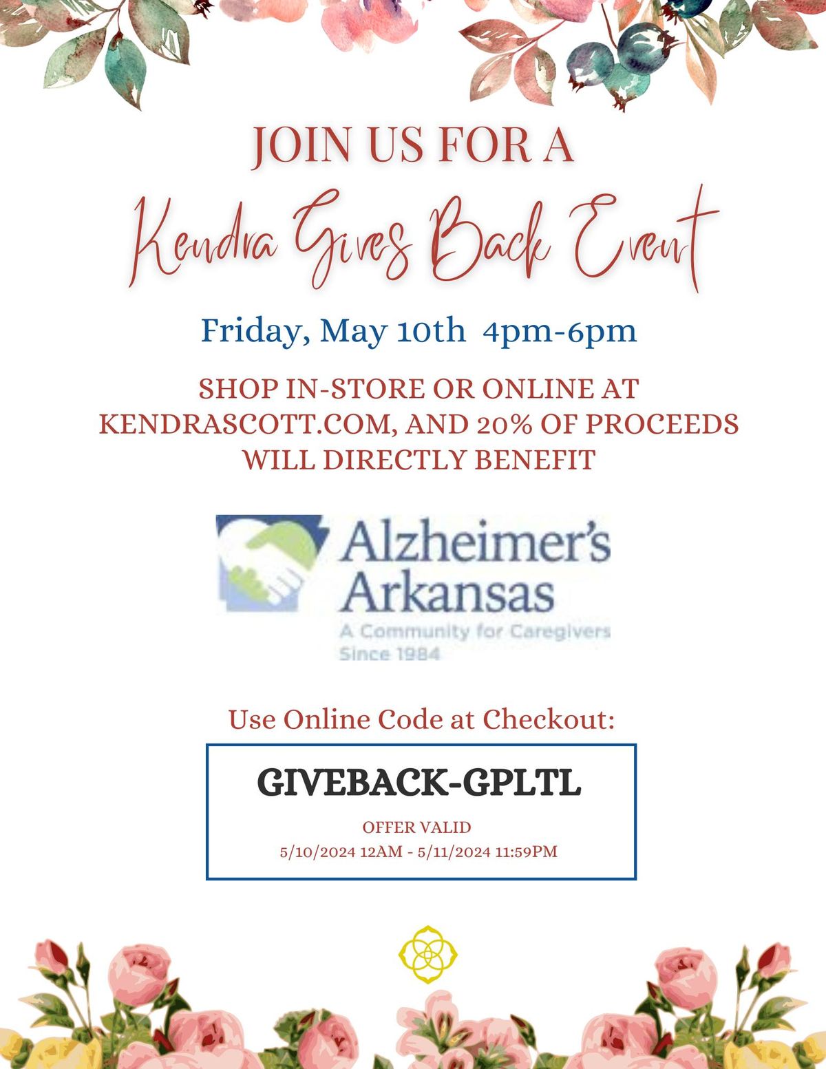 Kendra Gives Back benefitting Alzheimer's Arkansas