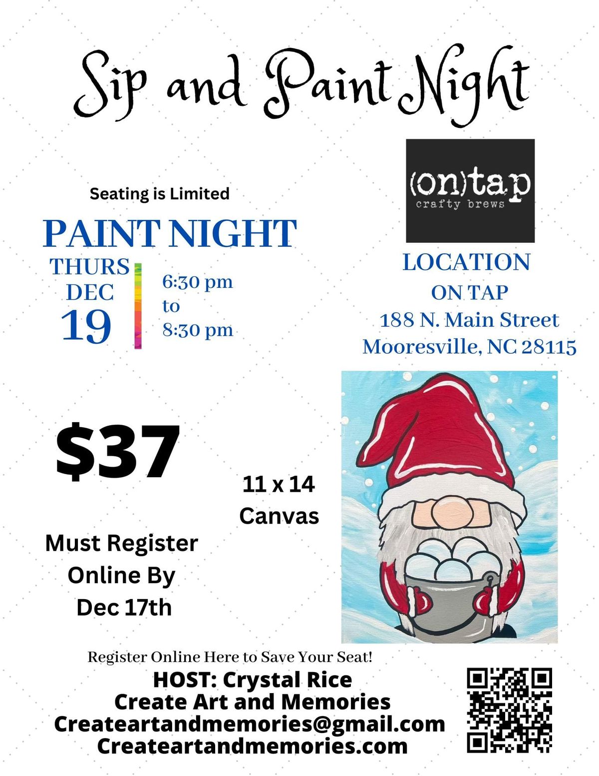 Snowball Santa Gnome Paint and Sip at On Tap