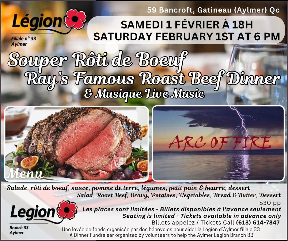 Soir\u00e9e Lev\u00e9e de fonds - Souper R\u00f4ti b\u0153uf & Musique Live ~ Roast Beef Dinner Fundraiser & Live Music